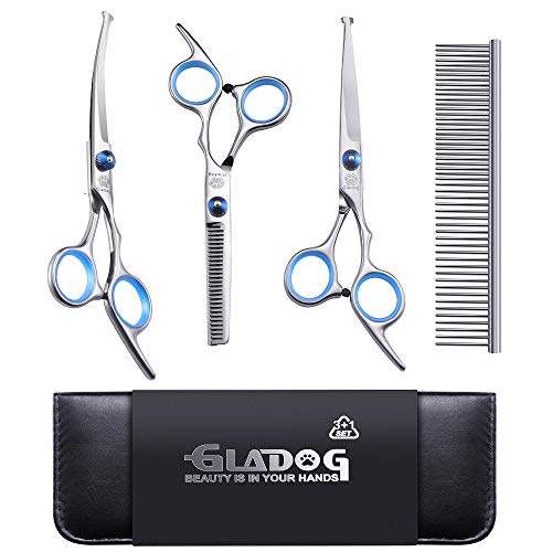 Product Cover GLADOG Professional Dog Grooming Scissors Set, 4 in 1 Pet Grooming Scissors for Dogs with Safety Round Tips, Sharp and Durable, Upgraded Pet Grooming Shears for Dogs and Cats