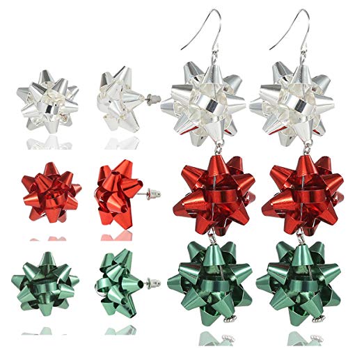 Product Cover Christmas Earrings for Women Girls Christmas Bow Flower Dangle Earrings Xmas Present Bow Stud Earrings Cute Holiday Christmas Gifts for Party 4 Pairs