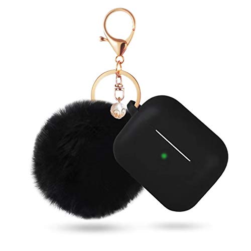 Product Cover Airpods Pro Case Cover, Airpod Pro Protective Case for Apple Airpods Pro Charging Case[2019 Release] BLUEWIND Newest Cute Air Pods Silicone Case Airpods Accessories Keychain/Pom Pom/Strap, Black