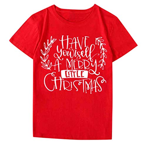 Product Cover Women T-Shirt Christmas Printed Round Neck Short Sleeve Blouse Tops (M, D)