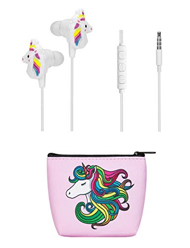 Product Cover Kids Earbuds for Girls, TMHH Unicorn Headphones with Cute Earphone Bag, Microphone, Volume Control for School Travel Home (Pink)