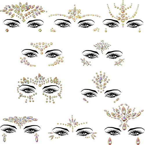 Product Cover Noctilucent Face Gems, 10 Sets Glow In The Dark Mermaid Face Jewels Festival Luminous Body Jewels Rhinestones Rave Eyes Bindi Temporary Face Stickers for Festival Party