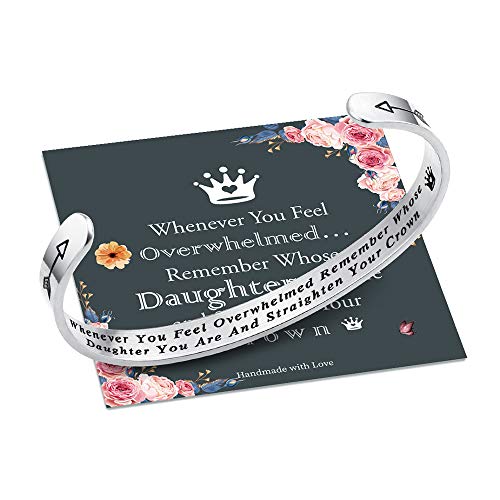 Product Cover IEFSHINY Whenever You Feel Overwhelmed Remember Whose Daughter Straighten Your Crown Bracelet, Daughter Gifts from Mom Straighten Your Crown Inspirational Quote Engraved Daughter Crown Bracelet