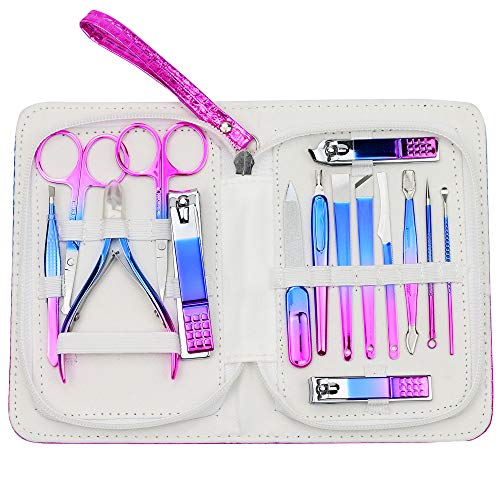 Product Cover ZIZZON Manicure set Pedicure kit Nail Care Grooming tool with Zipper Travel Case Blue Purple