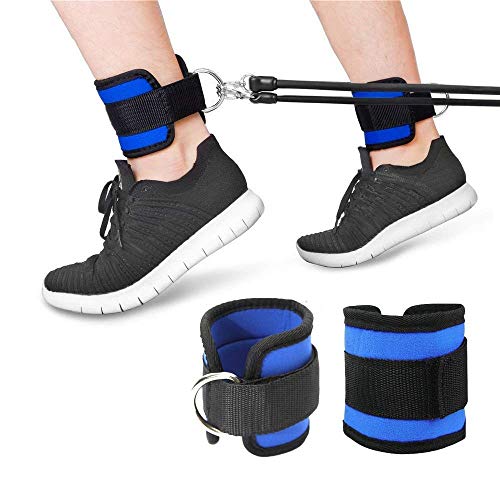Product Cover Fitlethic Ankle Straps with Neoprene Padded Ankle Cuffs and D-Ring for Cable Machines Weightlifting Gym Workout Fitness for Legs, Abs and Glute Exercises, Fits Men & Women (Pair)