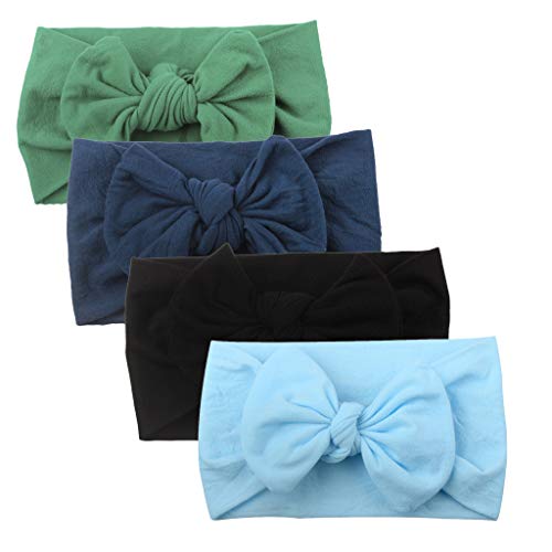 Product Cover LOMONER 4PCS Baby Girl Headbands and Bows,Turban Solid Headband Hair, Hair Accessories for Newborn Toddler Girls (C)