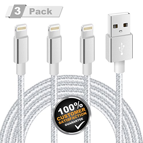 Product Cover iPhone Charger, MFi Certified Lightning Cable 3 Pack 10FT Extra Long Nylon Braided USB Charging & Syncing Cord Compatible with iPhone 11/11Pro/XS Max/XR/X/8/8 Plus/7/7Plus/6S/6/iPad/Nan(Silver Grey)