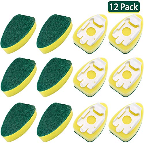 Product Cover 12 Pack Dish Wand Refills Sponge Heads Brush Replacement Sponge Refill Sponge Pads for Kitchen Room Cleaning Supplies