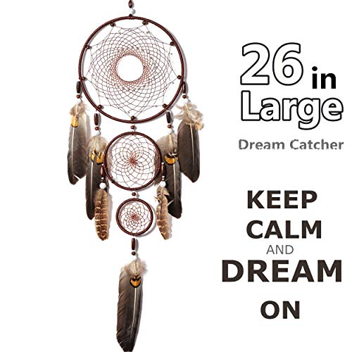 Product Cover Sonwolf Dream Catcher Handmade Traditional White Feather Dream Catcher Wall Hang Decoration Ornament, 3 Circles