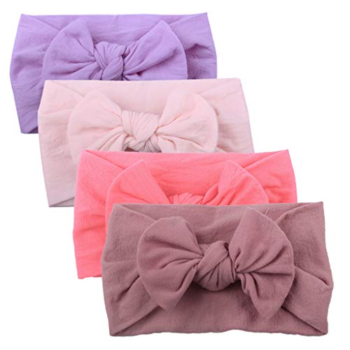 Product Cover LOMONER 4PCS Baby Girl Headbands and Bows,Turban Solid Headband Hair, Hair Accessories for Newborn Toddler Girls (E)
