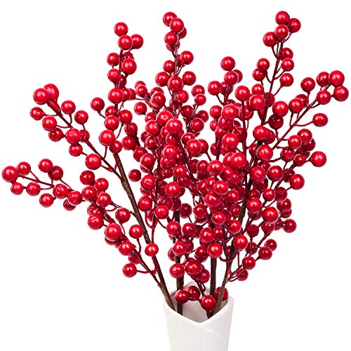 Product Cover Artiflr 4 Pack Artificial Red Berry Stems Holly Christmas Berries for Festival Holiday Crafts and Home Decor, 17.2 Inches Burgundy Berry Floral Christmas Tree Decorations