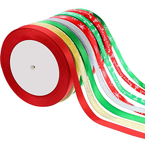 Product Cover Sumind 8 Rolls 200 Yards Total 10 mm Satin Ribbon Roll Gift Wrapping Ribbon Shimmer Sheer Organza Ribbon Chiffon Gift Ribbons for Christmas DIY Crafts(Color E)