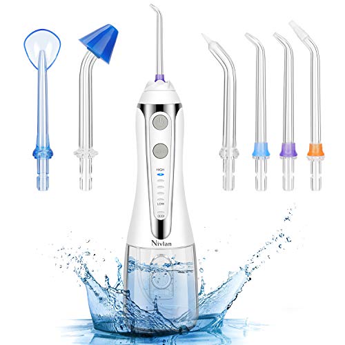 Product Cover Water Flosser for Teeth - Nivlan Newest Cordless Water Flossing Teeth Cleaner, IPX7 Waterproof Rechargeable Dental Oral Irrigator for Braces & Bridges Care with 300ML Tank, 5 Modes & 6 Jet Tips
