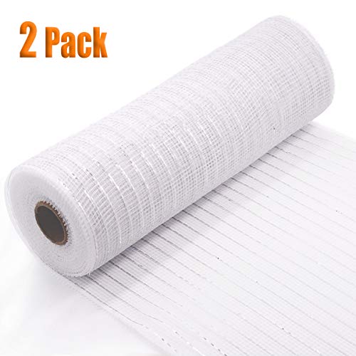 Product Cover Koopi Poly Deco Mesh 10 inch x 10 Yards Each Roll, Set of 2 White Metallic Foil Mesh Robbins for Wreaths, Swags, Craft, Party and Decorating Supplies- 2 Rolls
