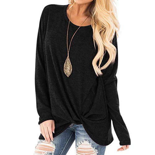 Product Cover Women Twisted Tops T-Shirt， Casual Long Sleeve Spring and Autumn O-Neck Loose Knits & Tees