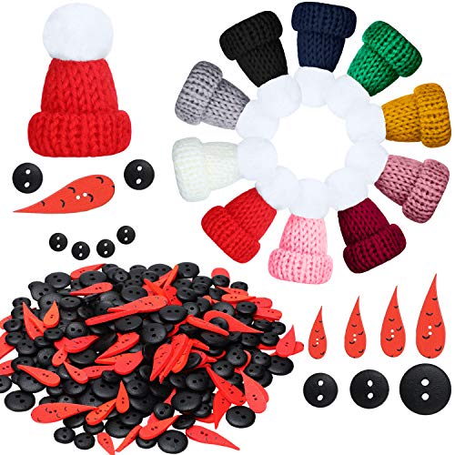 Product Cover 270 Pieces DIY Christmas Snowman kit Included Mini Knit Christmas Hats,Carrot Noses Buttons and Tiny Black Buttons for Christmas Snowman Crafting and Sewing Supplies