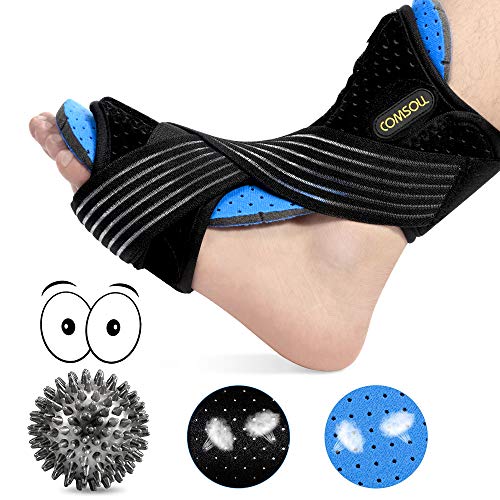 Product Cover Plantar Fasciitis Night Splint by Comsoul-Foot Brace for Sleep Support-Relief from Foot Drop, AchillesTendonitis, Heel, Arch-Spiky Massage Ball for Relieve Plantar Fasciitis Pain -Soft Foam Lining