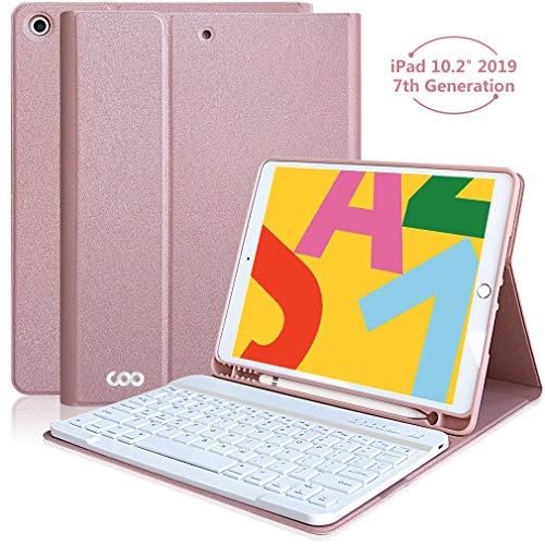 Product Cover iPad Keyboard Case 7th Generation 2019 Released for iPad 10.2 inch - COO Wireless Bluetooth Keyboard Detachable - Built-in Pencil Holder - Auto Sleep-Wake Cover (Pink for 10.2 iPad)