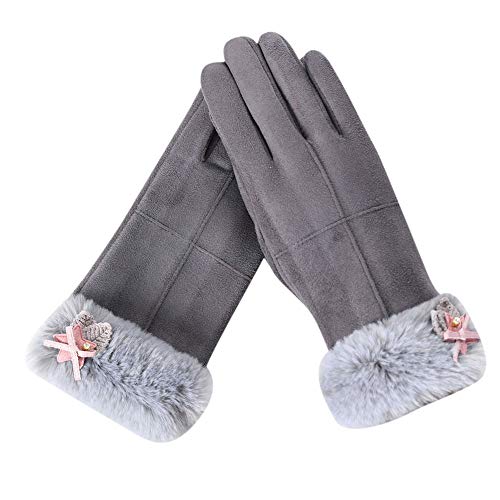 Product Cover QIUUE Womens Elegant Full Finger Warm Gloves Winter Windproof Outdoor Sport Warm Gloves Cute Plush Cartoon Gloves