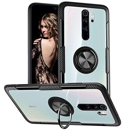 Product Cover Qseel for Xiaomi Redmi Note 8 Pro Clear Ring Armor Case, One-Piece Shockproof Hybrid Bumper Combined with High-Density TPU, Hard Crystal PC Panel and Built-in Ring Holder (Redmi Note 8 Pro, Black)