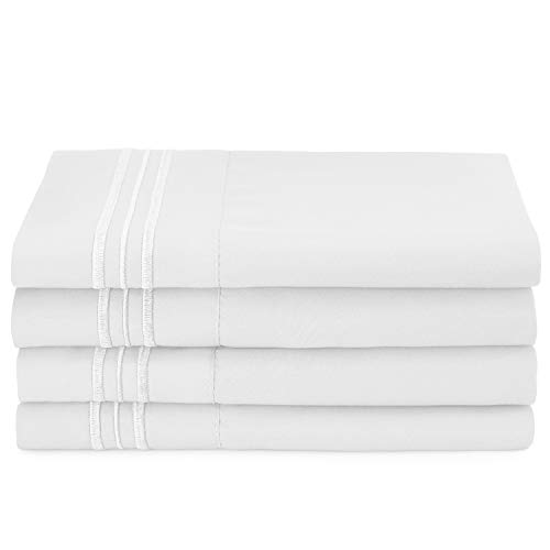 Product Cover Clara Clark Premier 1800 Collection Soft Pillowcase Set Double Brushed Microfiber Hypoallergenic Hotel Luxury Pillow Covers, 4 King, White