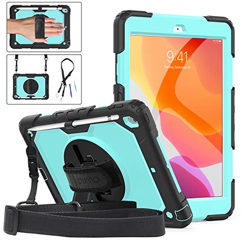Product Cover DUNNO New iPad 10.2 Case 2019 - Heavy Duty Protective Case with 360° Rotating Kickstand & Built-in Screen Protector Shockproof Design for iPad 7th Gen 10.2 Inch 2019 (Black/Light Blue)