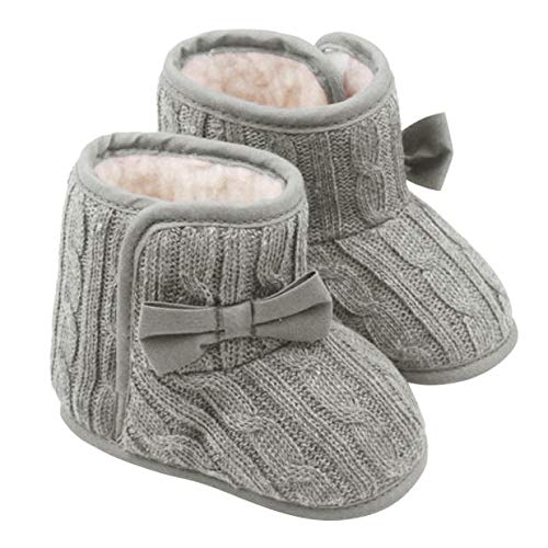 Product Cover LOMONER Baby Girls' Premium Soft Sole Bow Anti-SlipWarm Winter Infant Prewalker Toddler Warm Boots (3-12 Months) (3-6 Months, Gray)