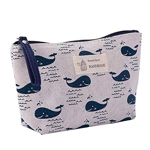 Product Cover AMOUSTORE Portable Cotton Linen Large Capacity Multifunction Print Cosmetic Bag Travel Makeup Bag Toiletry Bags 8.3 x 5.1inch (Multicolor_B)