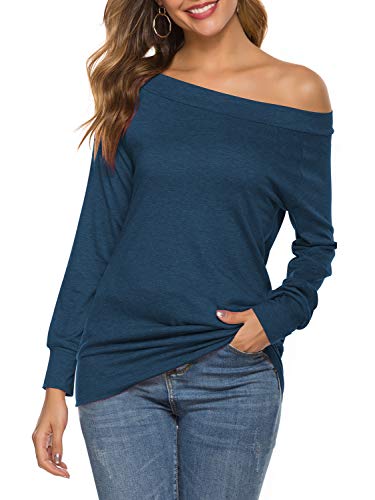 Product Cover Sarin Mathews Womens Tops Long Sleeve Off The Shoulder Blouses Casual Shirt Juniors Top Blouses Blue M