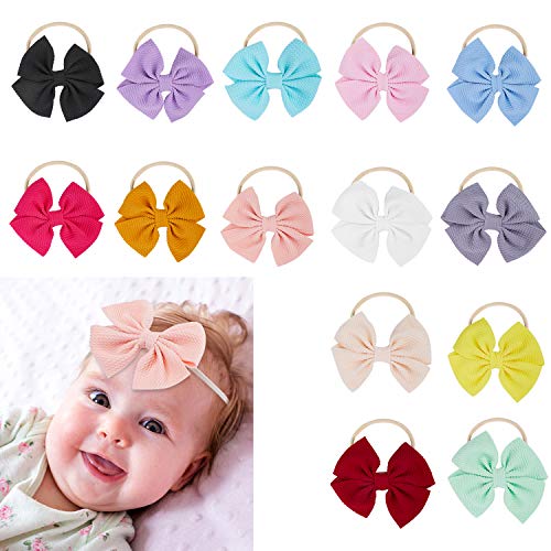 Product Cover Senbowe 14 Piece Stretchy Nylon Baby Girl Headbands with Bows, Newborn Infant Toddler Bow Hairbands Soft Headwrap Children Hair Accessories