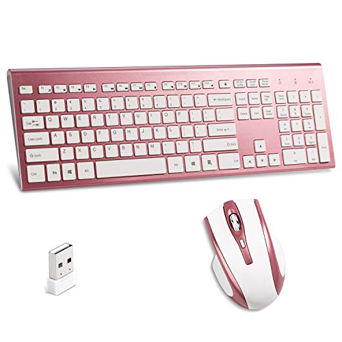 Product Cover Wireless Keyboard and Mouse Combo,2.4GHz Dropout-Free Connection,Full Size Slim Thin Wireless Keyboard with Palm Rest and Comfortable Mouse (Rose Gold)