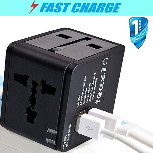 Product Cover Famous Quality® Fast Charge Universal International Travel Adapter 2 Port/USB Wall Charger Worldwide AC Outlet Plugs for Europe; UK; US; AU; Asia