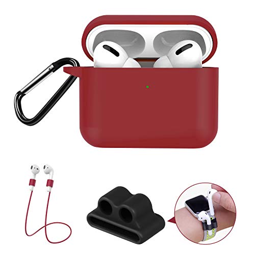 Product Cover GPNP AirPods Pro Case Protective Cover for Airpods 3 Series, [Visible Front LED] Burgundy Silicone Shockproof Case, Bounce Carrying Case with Carabiner for AirPods Pro Charging Case