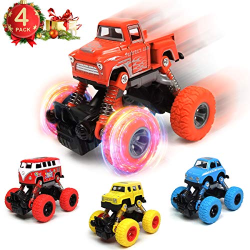 Product Cover WisToyz Monster Trucks for Boys Pull Back Cars (4 Pack), Toys Cars Toys Trucks for 2-7 Years Old Boys, Monster Trucks with Big Wheels Textured Rubber Tires, Pull Back and Go, Kids