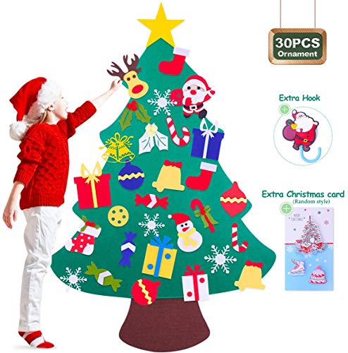 Product Cover EVILTO 4 Year Old Girl Gifts - 3.2 FT DIY Felt Christmas Tree Set for Toddlers Kids Xmas Gifts with 30Pcs Ornaments and Extra Hook/Christmas Card.