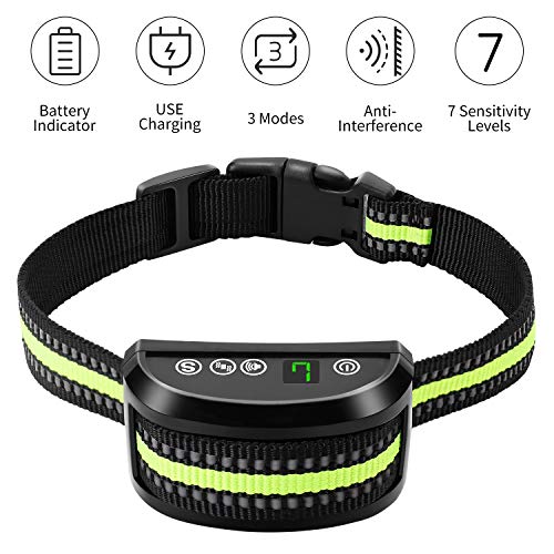 Product Cover Slopehill Dog Bark Collar with Battery Indicator, Rechargeable Humane Automatic No Bark Collar for Small Medium Large Dog, 7 Adjustable Sensitivity and Intensity Levels, Sound and Vibration Modes