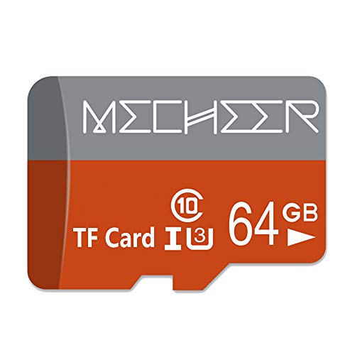 Product Cover Micro SD Card 64GB, MECHEER Memory Card Micro SDXC Card Mini TF Card Class 10 UHS-I Flash Memory Card High Speed 85MB/s C10, U3, Full HD, 64GB microSD Card, Red/Gray