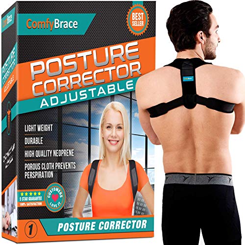 Product Cover Comfy Brace Posture Corrector-Back Brace for Men and Women- Fully Adjustable Straightener for Mid, Upper Spine Support- Neck, Shoulder, Clavicle and Back Pain Relief-Breathable,