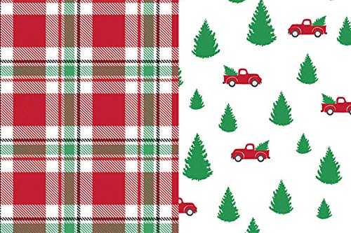 Product Cover Christmas Plaid & Tree Farm Truck Tissue Paper for Gifts. 24-Pack Includes 12 Sheets of Each Design. Premium Quality Large 20 x 30 Squares. Red, Green, White
