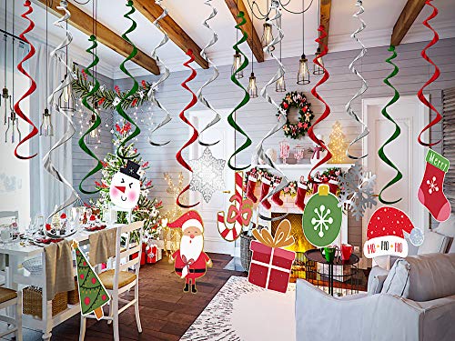 Product Cover Amerilandtech1 Christmas Hanging Ceiling Decorations 60-Pack, Christmas Snowflake Hanging Swirl Decorations, Green Red Foil Garland Christmas Decorations Party Supplies
