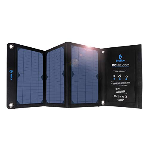 Product Cover BigBlue 21W Solar Charger with Dual USB Ports(3.8A Max Total), Foldable Waterproof Outdoor Solar Panels Charger Compatible with iPhone Xs XS Max XR X 8 7 Plus, iPad, Samsung Galaxy S9 S8, LG etc.
