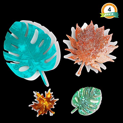 Product Cover LET'S RESIN Leaf Resin Molds, 4pcs Silicone Coaster Molds Include Silicone Monstera Leaf Molds and Maple Leaf Molds, Epoxy Resin Molds for Making Resin Coasters, Home Decoration