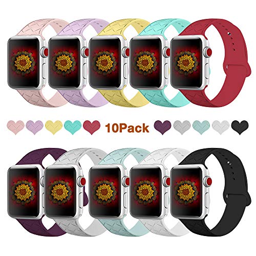 Product Cover BMBMPT Sport Band Compatible for Apple Watch 38mm 40mm 42mm 44mm Soft Silicone iwatch Bands Weave Pattern Wristband for Apple Watch Series 5 Series 4 Series 3 Series 2 Series 1 10 Pack