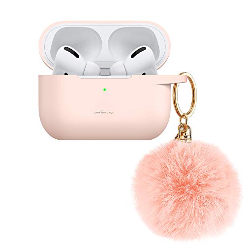 Product Cover Cute Protective Cover for AirPods Pro Case 2019, Carrying Case for AirPods Pro Charging Case with Fur Pom-Pom Keychain, Shock-Absorbing Silicone Case Skin Visible Front LED, Light Pink
