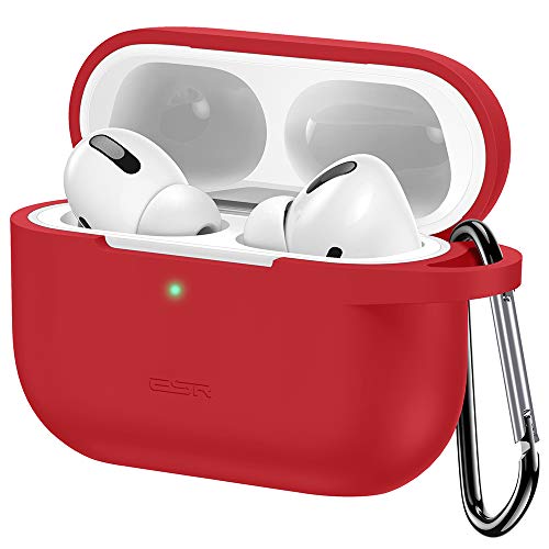 Product Cover ESR Upgraded Protective Cover for AirPods Pro Case, Bounce Carrying Case with Keychain for 2019 AirPods Pro Charging Case [Visible Front LED] Shock-Absorbing Soft Slim Silicone Case Skin (Red)