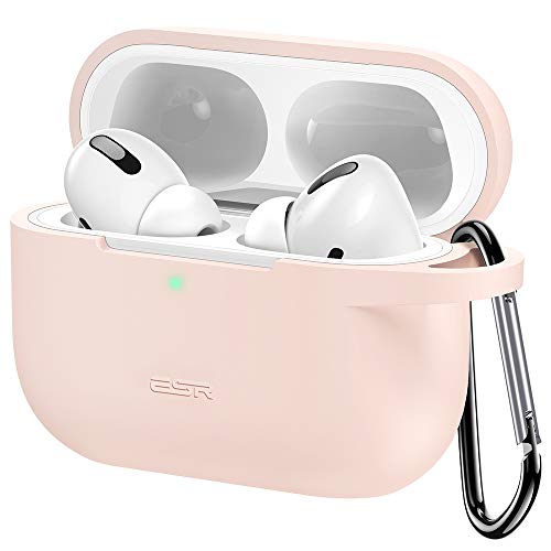 Product Cover ESR Upgraded Protective Cover for AirPods Pro Case, Bounce Carrying Case with Keychain for 2019 AirPods Pro Charging Case [Visible Front LED] Shock-Absorbing Soft Slim Silicone Case Skin (Light Pink)