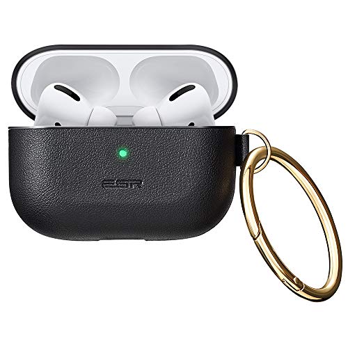 Product Cover Metro Light Protective Cover for AirPods Pro Case 2019, Leather Carrying Case for AirPods Pro Charging Case with Keychain & Keyring, Shock-Resistant, Visible Front LED,Black