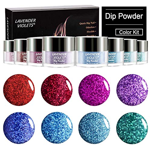 Product Cover Dip-Powder 8 Sparkle Red Blue Green Color Kit 0.5 oz/bot. Acrylic-Nail-Dipping Color Refill Set for Salon Starter Dip Nail Manicure Pedicure Quick Dry Long Lasting No UV Nail Lamp Needed J776