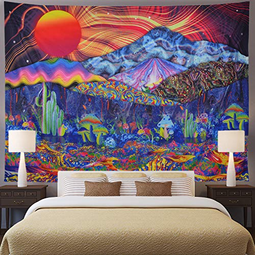 Product Cover Ameyahud Trippy Mountain Tapestry Psychedelic Sun Tapestry Colorful Mushroom Tapestry Hippie Waves Abstract Tapestry Wall Hanging for Living Room