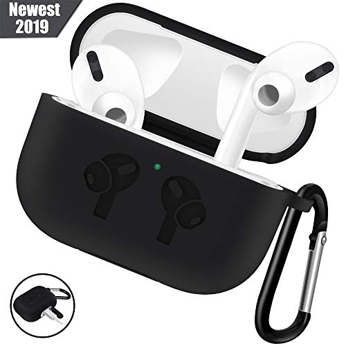 Product Cover WAAILU Protective Cover Compatible with AirPods Pro Case, Case with Keychain for AirPods 3 Charging Case - 2019 Release Visible Front LED Shock-Absorbing Soft Slim Silicone Case Skin - Black